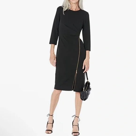 calvin klein ruched dress Calvin Klein Womens Mesh Ruched Long Sleeve Dress ShopCGX